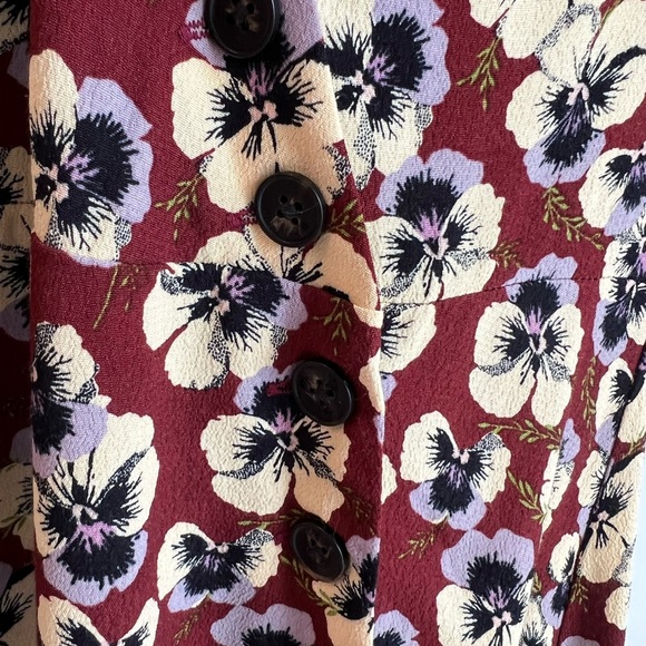 Madewell Asymmetrical Button-Wrap Dress in Viola Floral Size 4 Women's Burgundy - Picture 3 of 6
